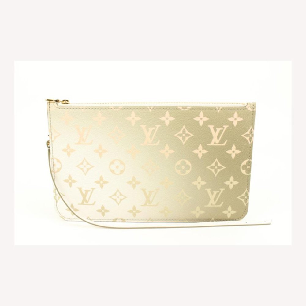 Louis Vuitton Monogram Sunset Khaki Neverfull Pochette MM or GM Wristlet Pou79lz